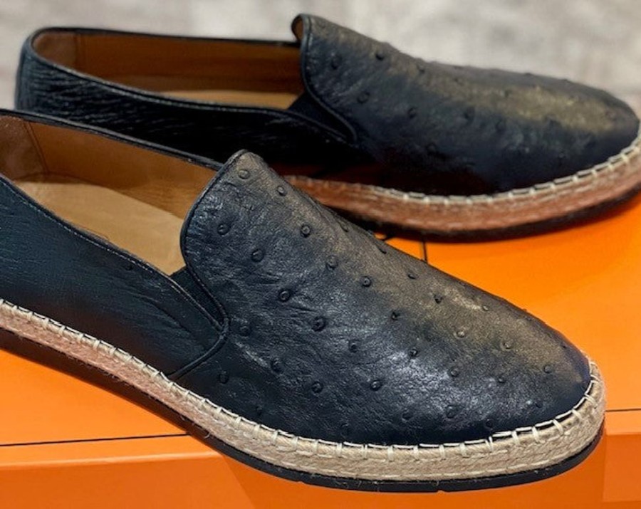 Pelle Pelle "San Remo" Ostrich Slip-On Espadrille Loafer Black | Exotics