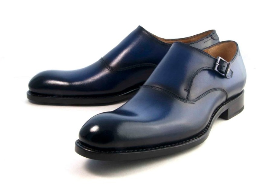 Ugo Vasare Burnished Calfskin "Fred" Monkstrap Navy | Monkstraps