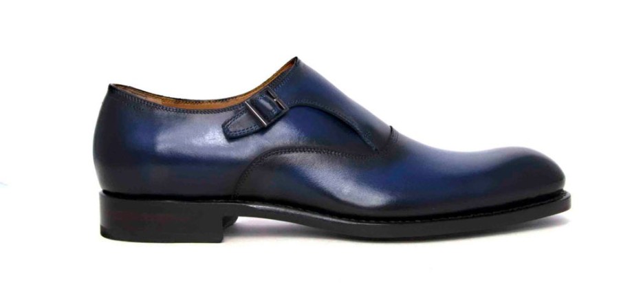 Ugo Vasare Burnished Calfskin "Fred" Monkstrap Navy | Monkstraps