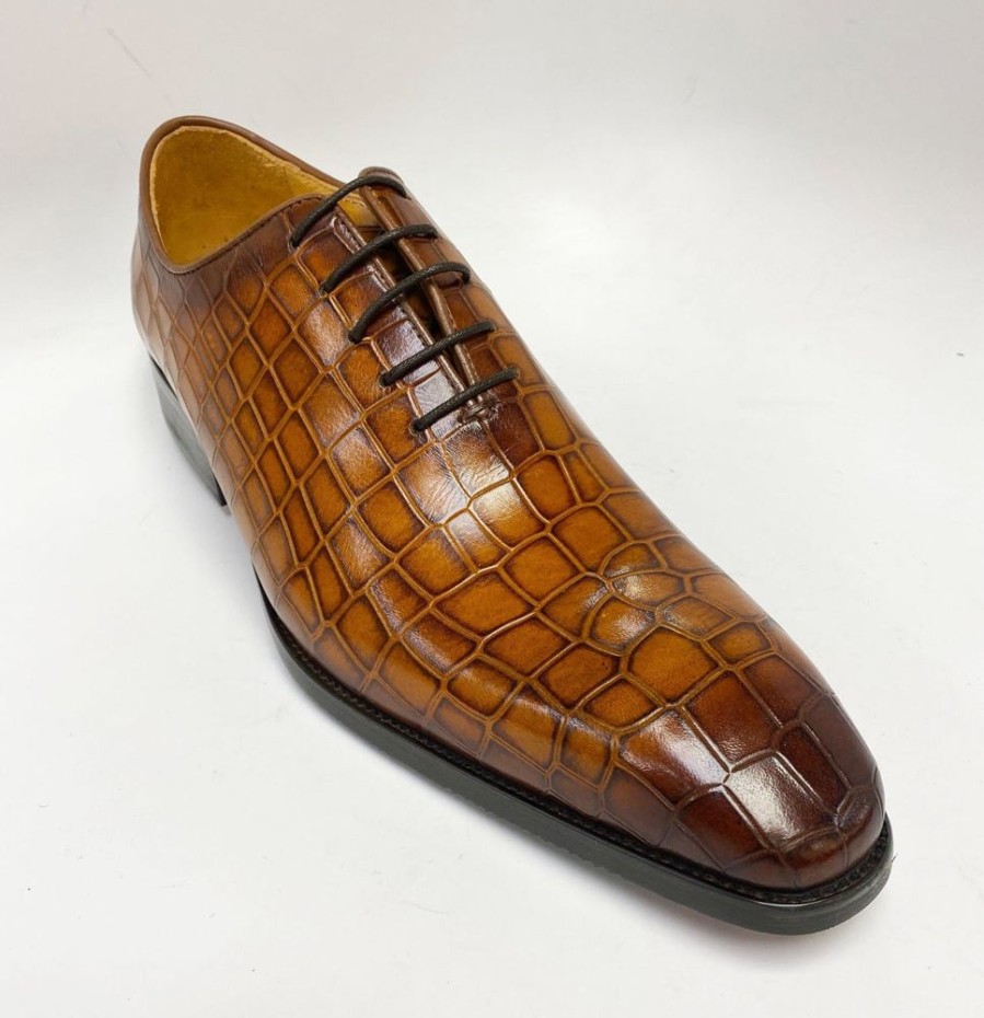 Carrucci by Maurice Crocodile Embossed Calfskin Lace-Up Oxford Cognac | Lace-Ups