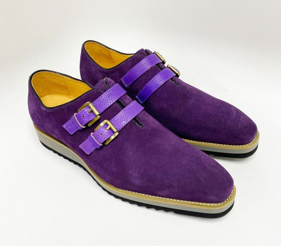 Carrucci by Maurice Suede Slip-On Double Buckle Shoe Purple | Suede