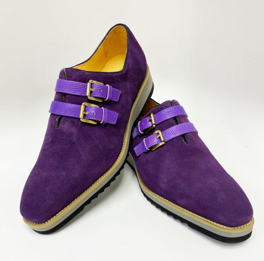 Carrucci by Maurice Suede Slip-On Double Buckle Shoe Purple | Suede