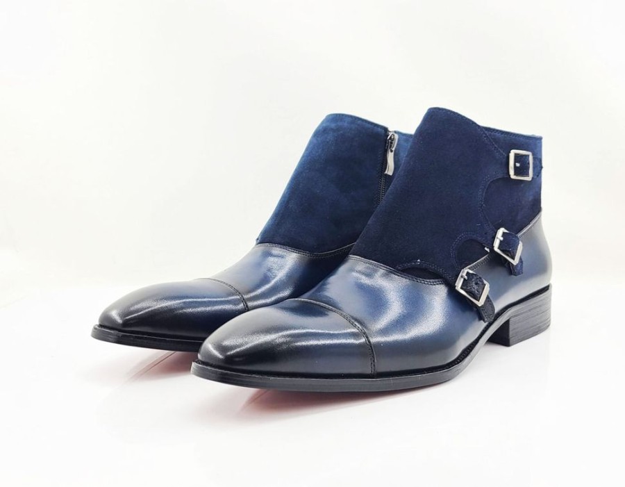 CARRUCCI Burnished Calfskin & Suede Slip-On Chukka Boot Navy | Suede