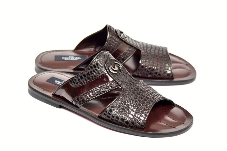 Corrente Corrente Crocodile Printed Calfskin Sandal Burgundy | Sandals