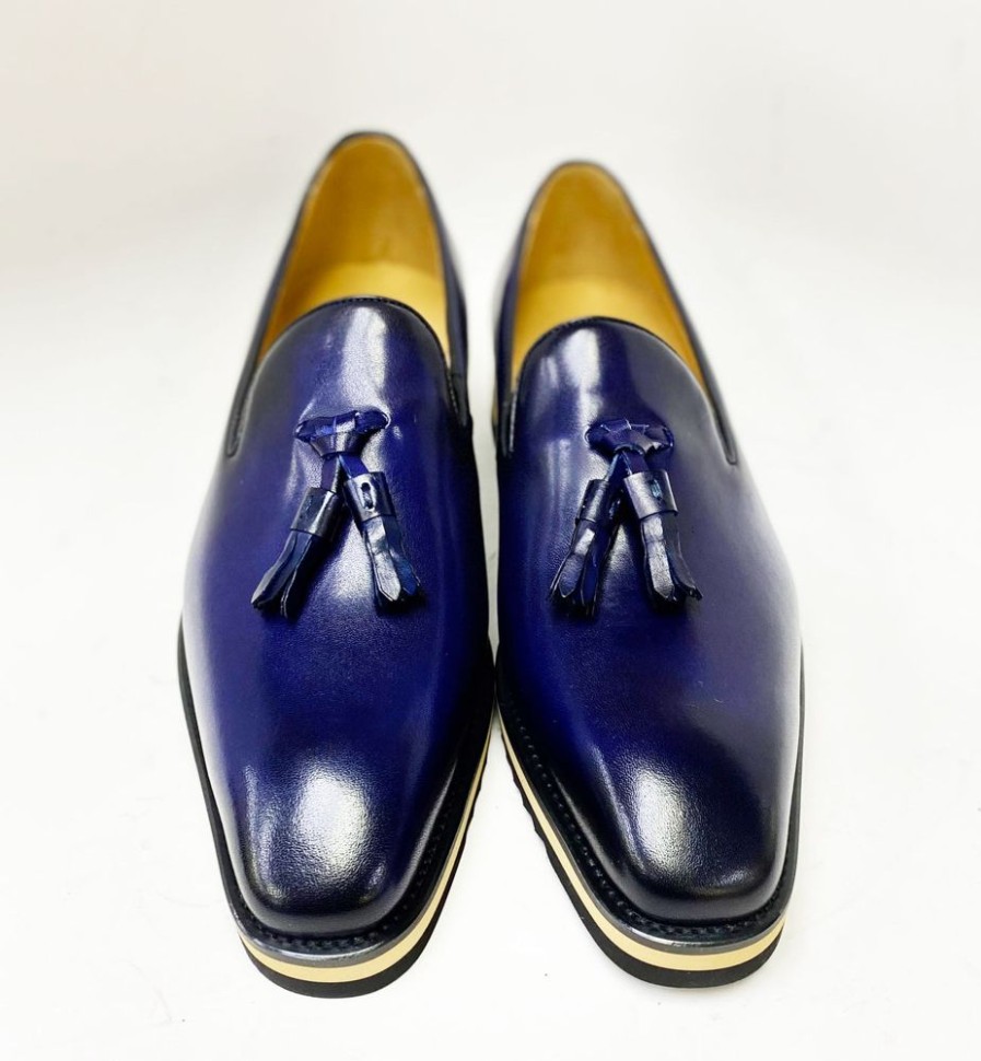 Carrucci by Maurice Calfskin Slip-On Tasseled Loafer Navy | Loafers