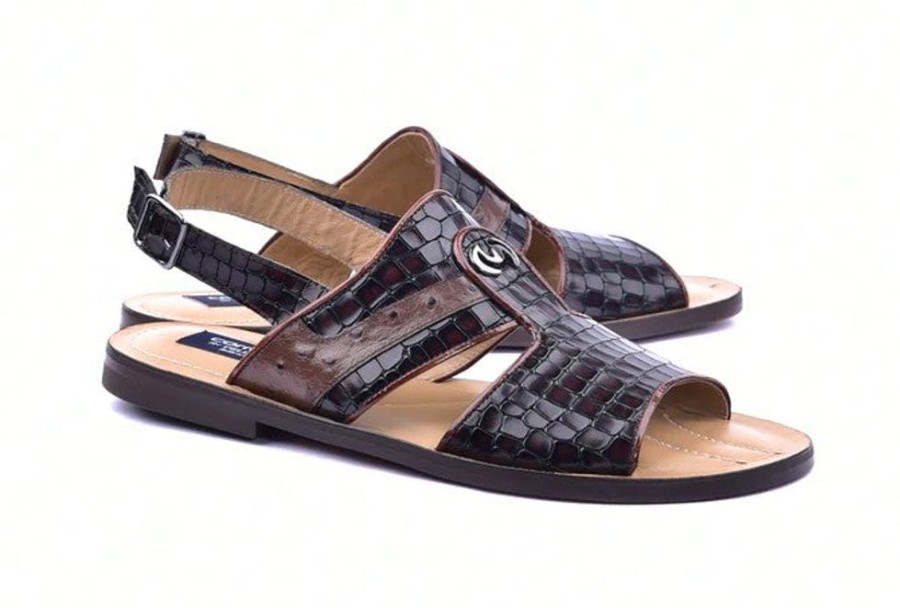 Corrente Corrente Crocodile Printed Calfskin Sandal Brown | Sandals