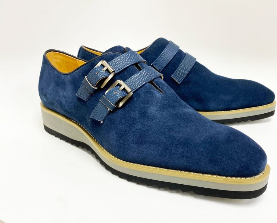 Carrucci by Maurice Suede Slip-On Double Buckle Shoe Navy | Suede