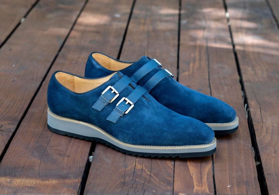 Carrucci by Maurice Suede Slip-On Double Buckle Shoe Navy | Suede