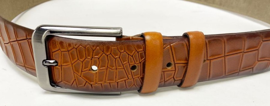 Maurice Crocodile Printed Leather Belt Cognac | Belts