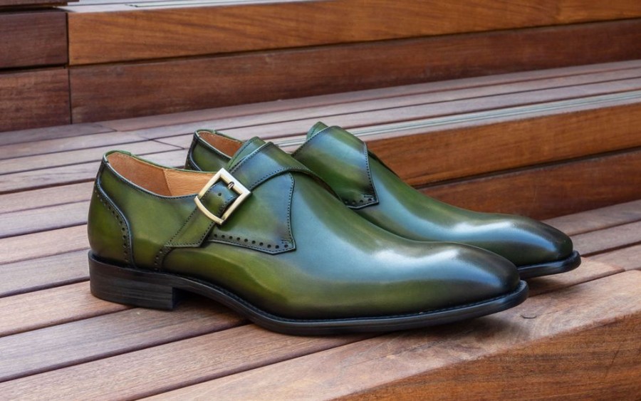 Maurice Burnished Leather Monkstrap Olive | Monkstraps