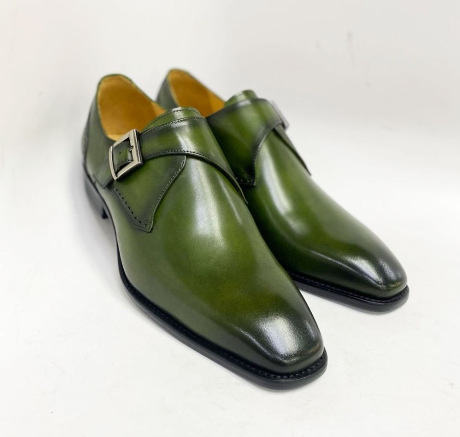 Maurice Burnished Leather Monkstrap Olive | Monkstraps