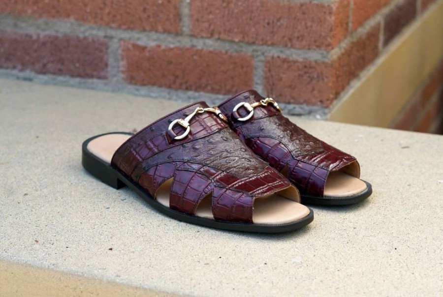 Maurice Maurice Embossed Calfskin Slip-On Sandal Burgundy | Sandals