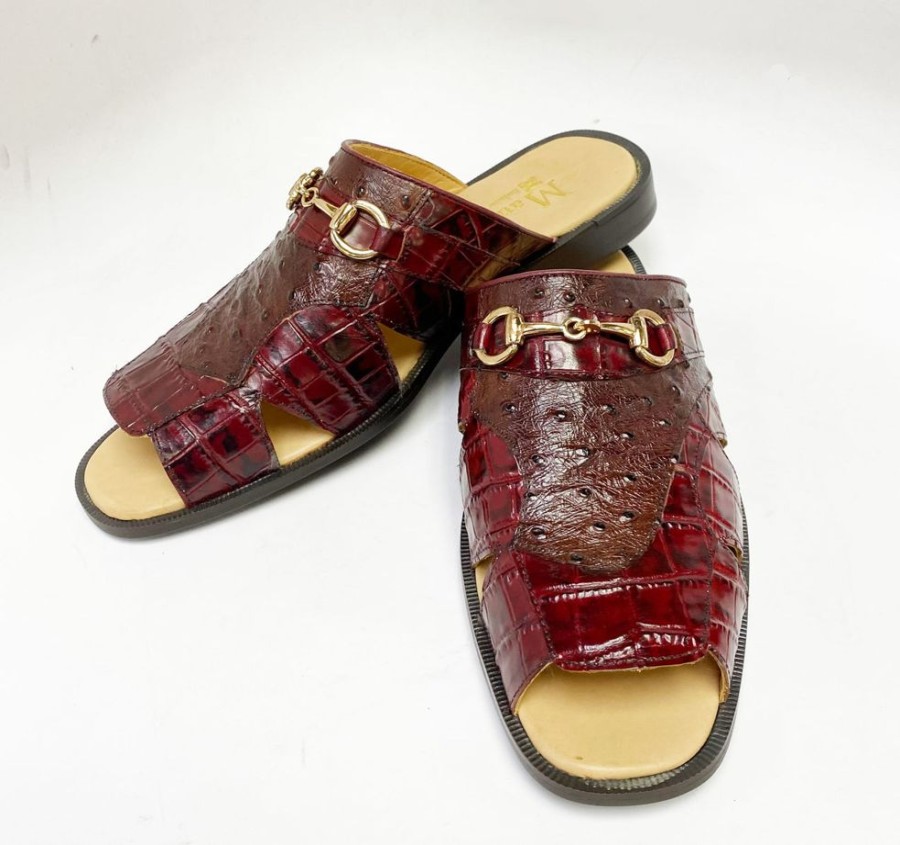 Maurice Maurice Embossed Calfskin Slip-On Sandal Burgundy | Sandals