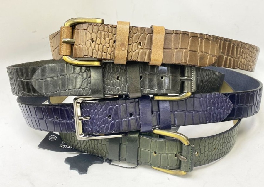 Maurice Crocodile Printed Leather Belt Olive | Belts