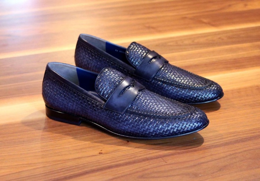 Jean Pierre Jean Pierre Woven Calfskin Penny Loafer Navy | Loafers