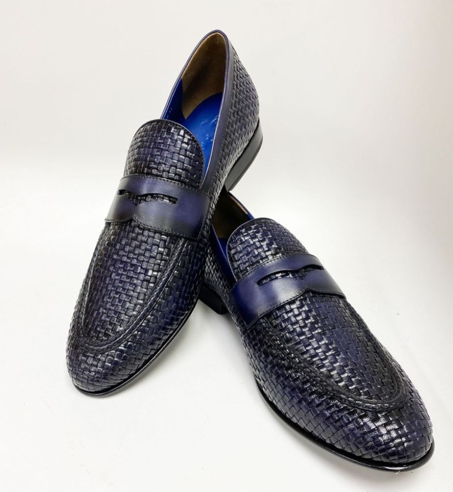 Jean Pierre Jean Pierre Woven Calfskin Penny Loafer Navy | Loafers