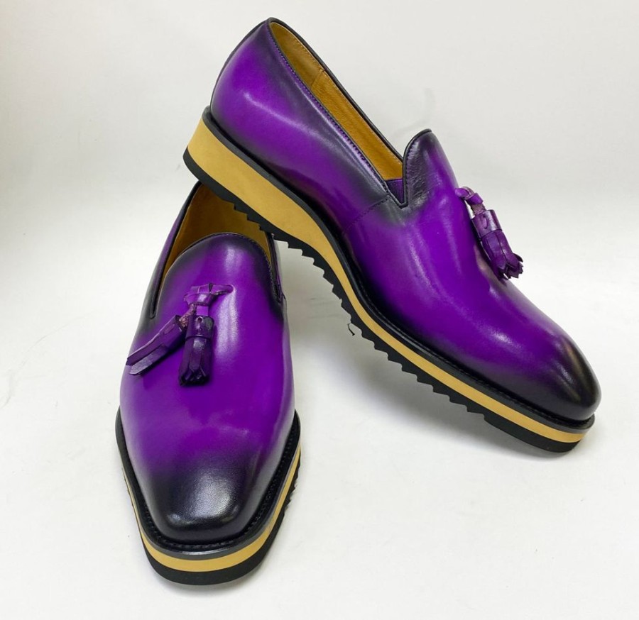 Carrucci by Maurice Calfskin Slip-On Tasseled Loafer Purple | Loafers