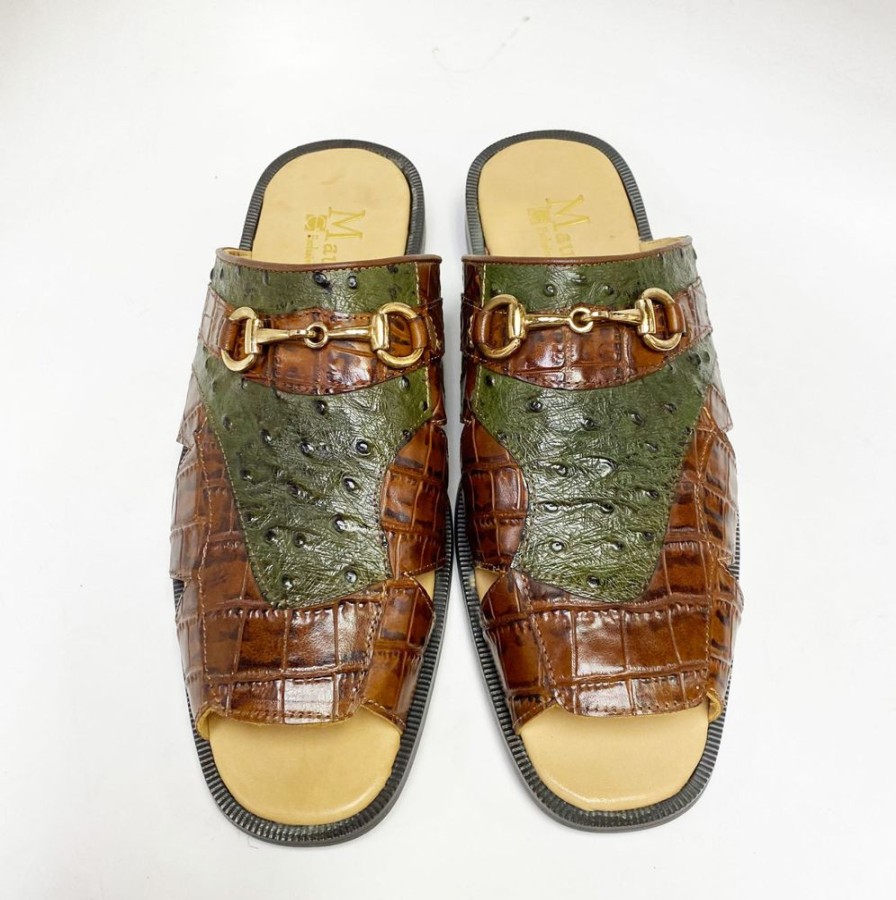 Maurice Maurice Embossed Calfskin Slip-On Sandal Brown/Olive | Sandals