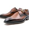 Ugo Vasare Edward Sr. Burnished Calfskin Monkstrap Shoe Tobacco | Monkstraps