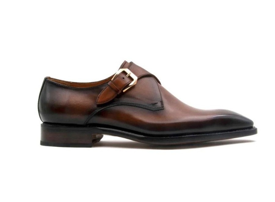 Ugo Vasare Edward Sr. Burnished Calfskin Monkstrap Shoe Tobacco | Monkstraps