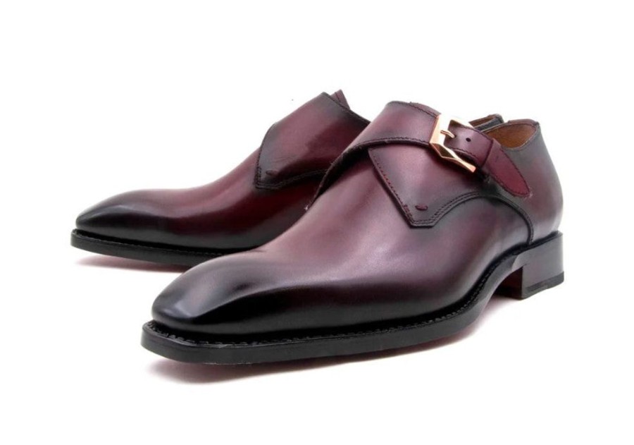 Ugo Vasare Edward Sr. Burnished Calfskin Monkstrap Shoe Burgundy | Monkstraps