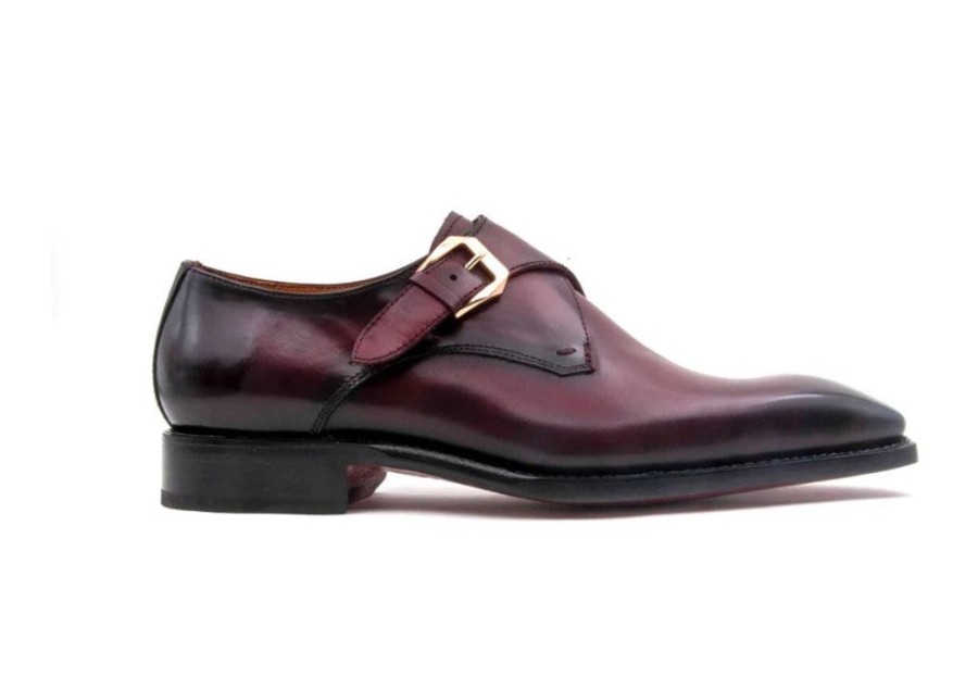 Ugo Vasare Edward Sr. Burnished Calfskin Monkstrap Shoe Burgundy | Monkstraps