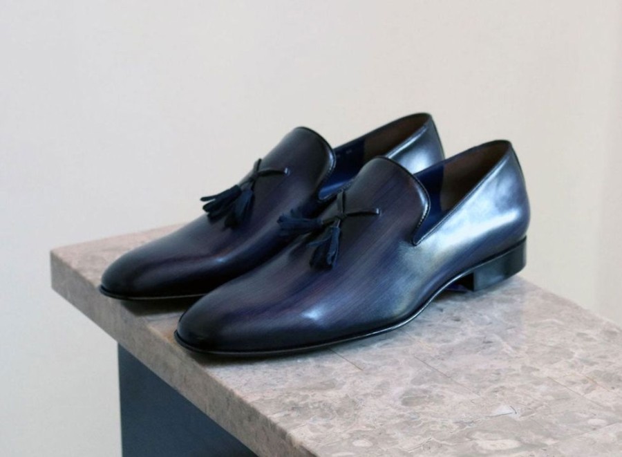 Jean Pierre Jean Pierre Hand Burnished Calfskin Tasseled Loafer Navy | Loafers