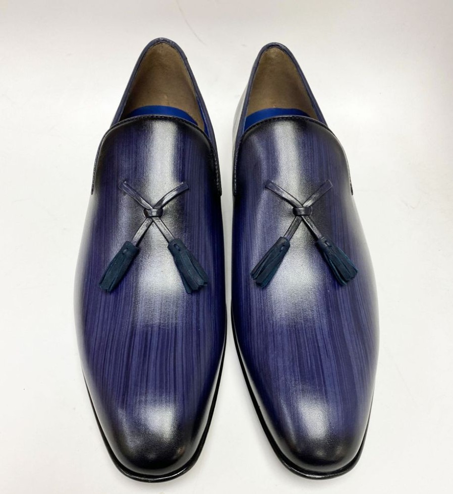 Jean Pierre Jean Pierre Hand Burnished Calfskin Tasseled Loafer Navy | Loafers