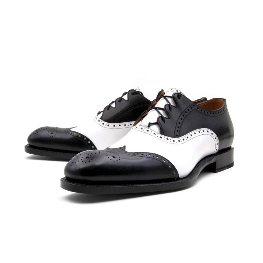 Ugo Vasare Stephen Two-Tone Burnished Calfskin Lace-Up Spectator Oxford Black/White | Lace-Ups