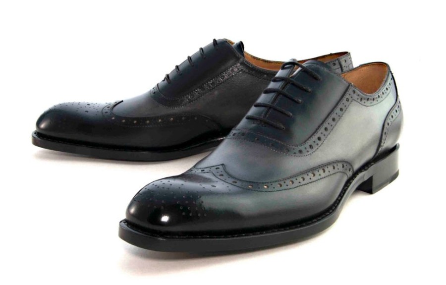 Ugo Vasare Burnished Calfskin Wingtip Oxford Black/Grey | Lace-Ups