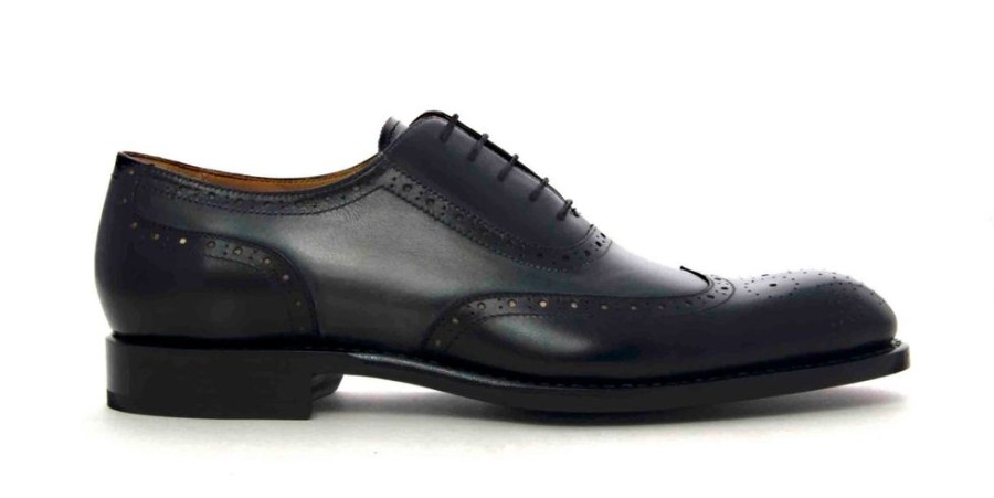 Ugo Vasare Burnished Calfskin Wingtip Oxford Black/Grey | Lace-Ups