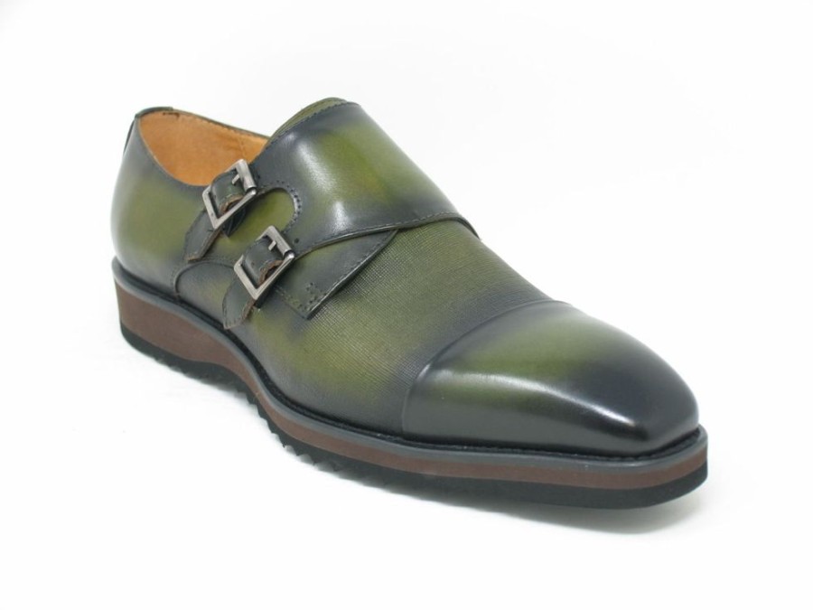 CARRUCCI Calfskin Double Monkstrap Shoe Olive | Monkstraps