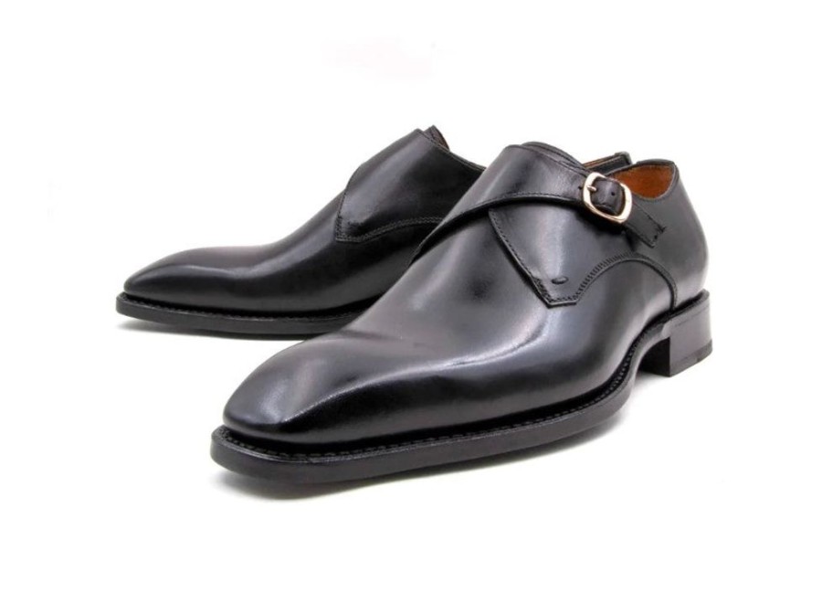 Ugo Vasare Edward Sr. Burnished Calfskin Monkstrap Shoe Black | Monkstraps