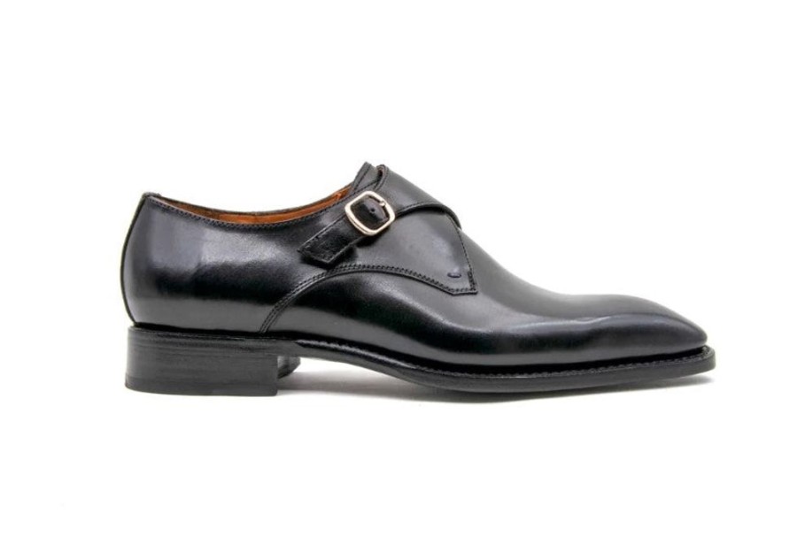 Ugo Vasare Edward Sr. Burnished Calfskin Monkstrap Shoe Black | Monkstraps