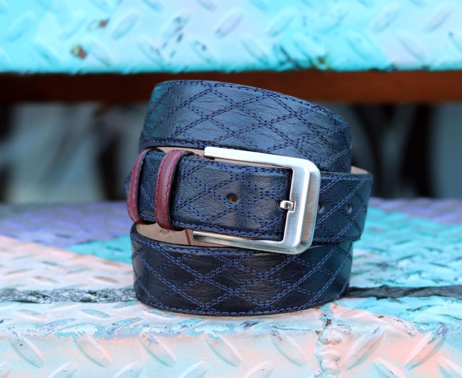 Corrente Corrente Quilted Calfskin Belt Navy | Belts