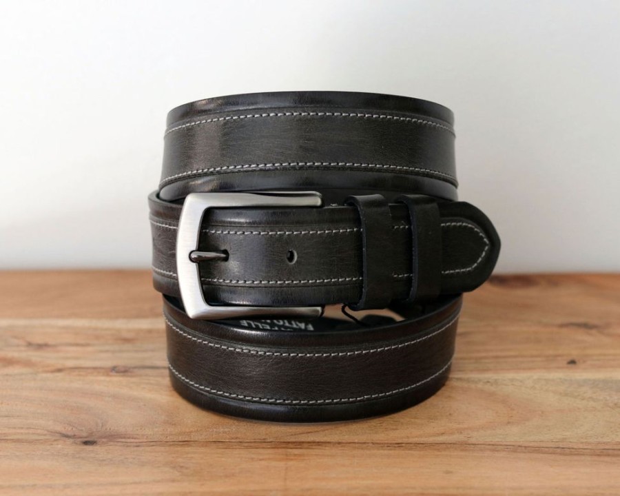 Maurice Stitched Leather Belt Grey | Belts