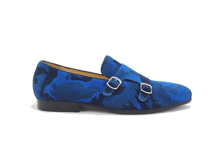 CARRUCCI Carrucci Printed Suede Double Monkstrap Shoe Blue | Suede