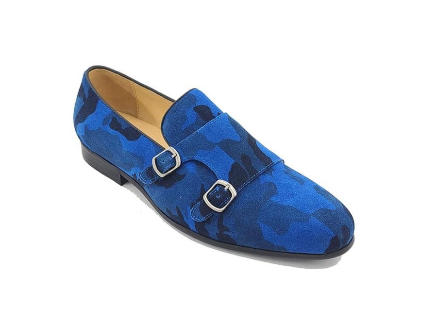 CARRUCCI Carrucci Printed Suede Double Monkstrap Shoe Blue | Suede