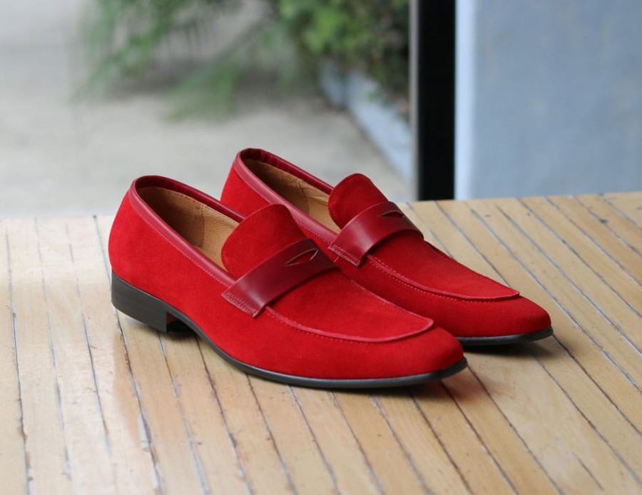 Carrucci by Maurice Stylish Suede Penny Loafer Red | Suede