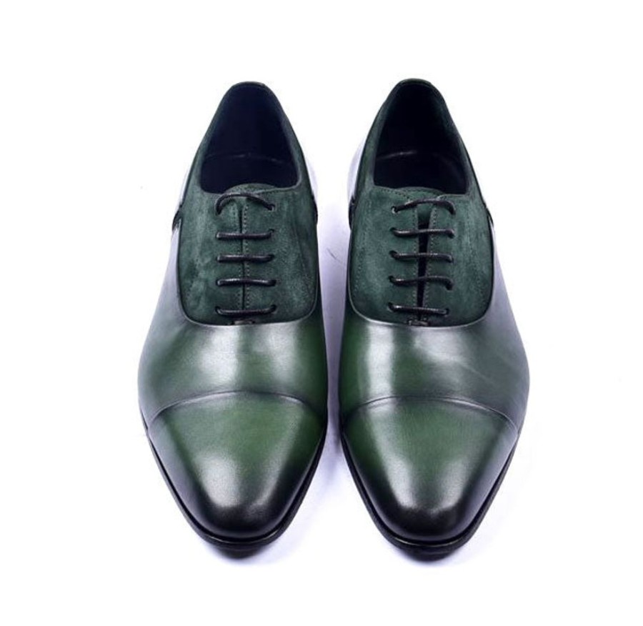 Corrente Corrente Calfskin & Suede Lace-Up Oxford Green | Suede