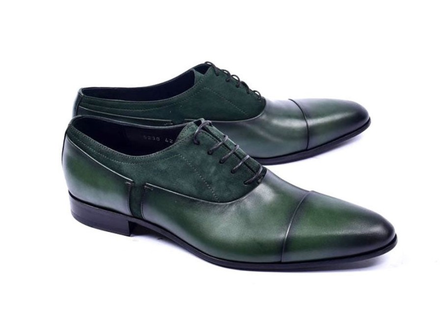 Corrente Corrente Calfskin & Suede Lace-Up Oxford Green | Suede