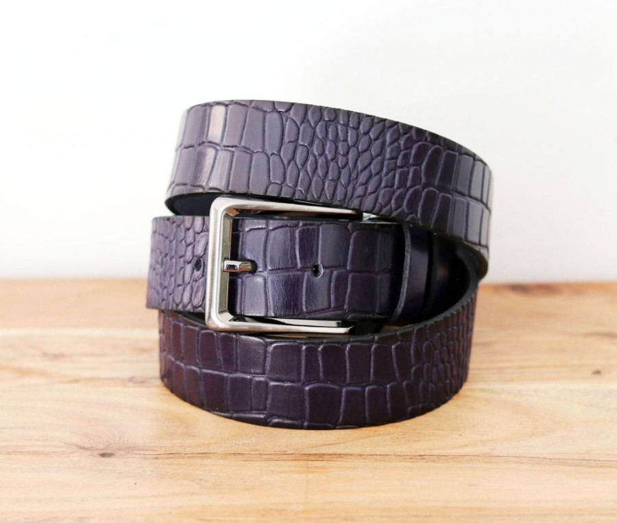 Maurice Crocodile Printed Leather Belt Blue | Belts