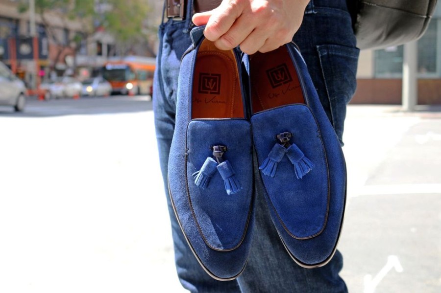 Ugo Vasare Suede Slip-On Tasseled Loafer Blue | Suede