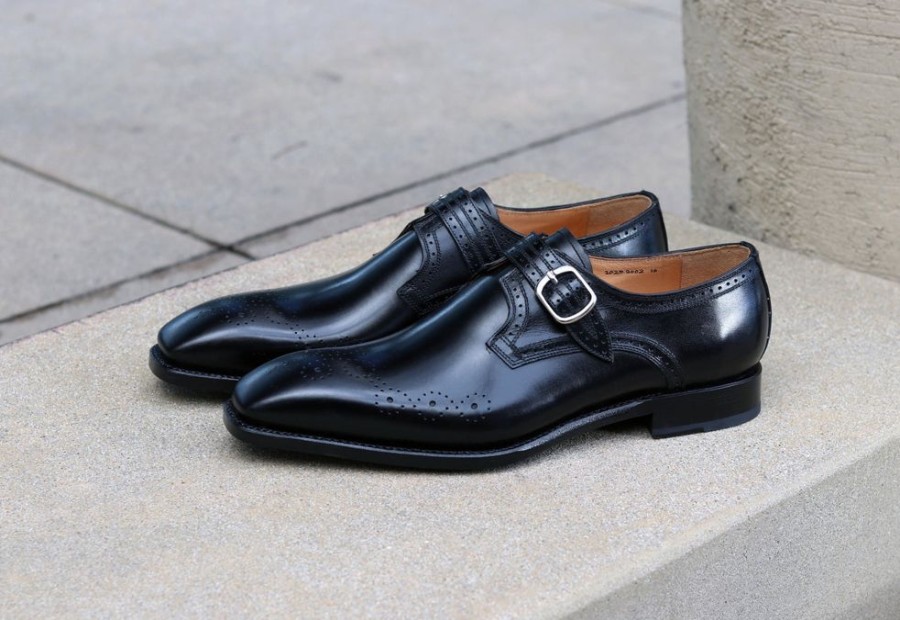 Ugo Vasare Eric Burnished Calfskin Monkstrap Shoe Black | Monkstraps