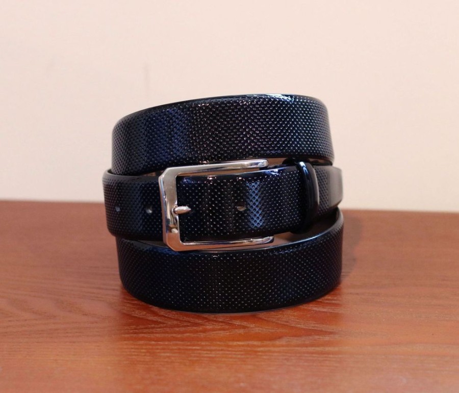 Maurice Perforated Patent Leather Belt Navy | Belts