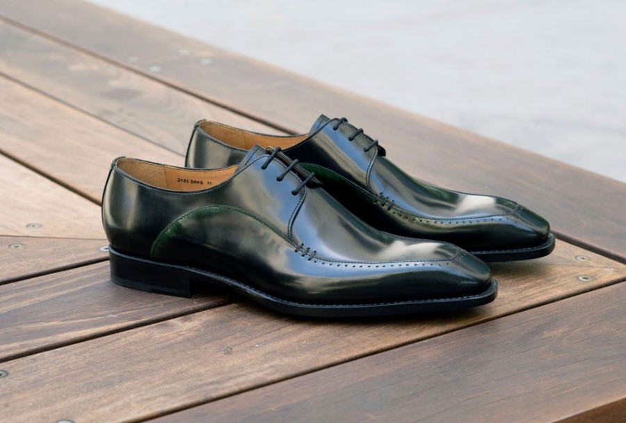 Ugo Vasare Shiny Calfskin Lace-Up Oxford Black/Green | Lace-Ups