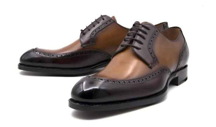 Ugo Vasare Burnished Calfskin "Colin" Lace-Up Oxford Brown/Camel | Lace-Ups