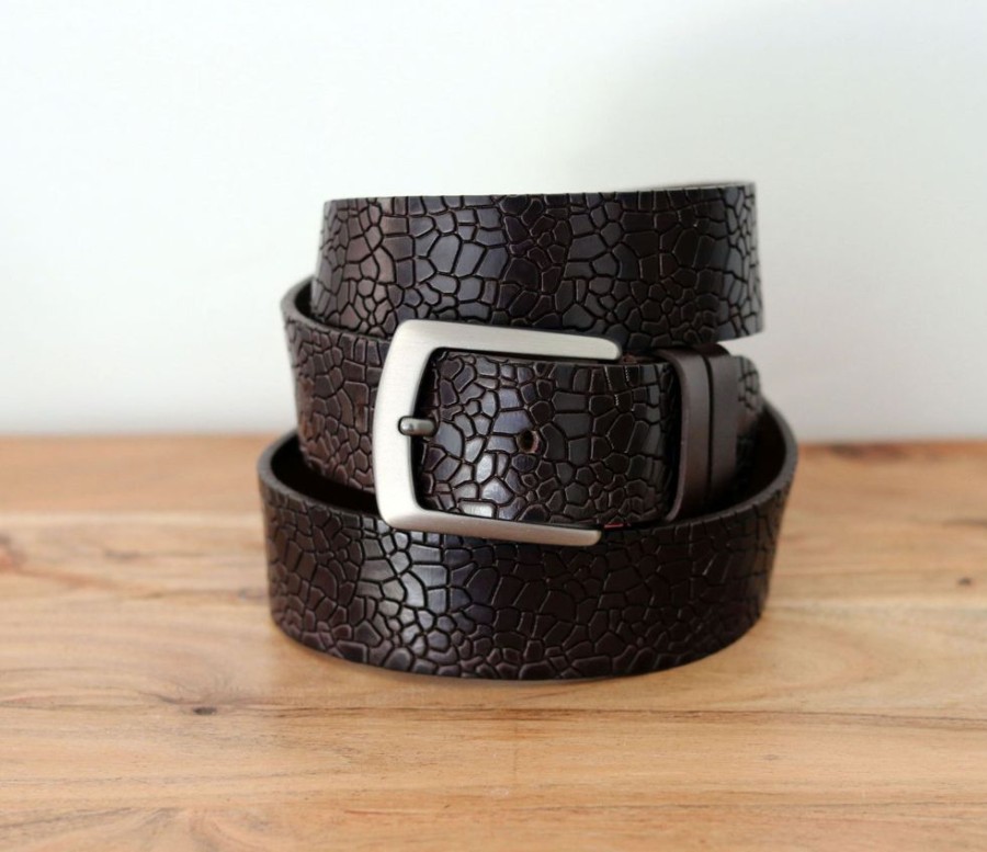 Maurice Crocodile Printed Leather Belt Brown | Belts