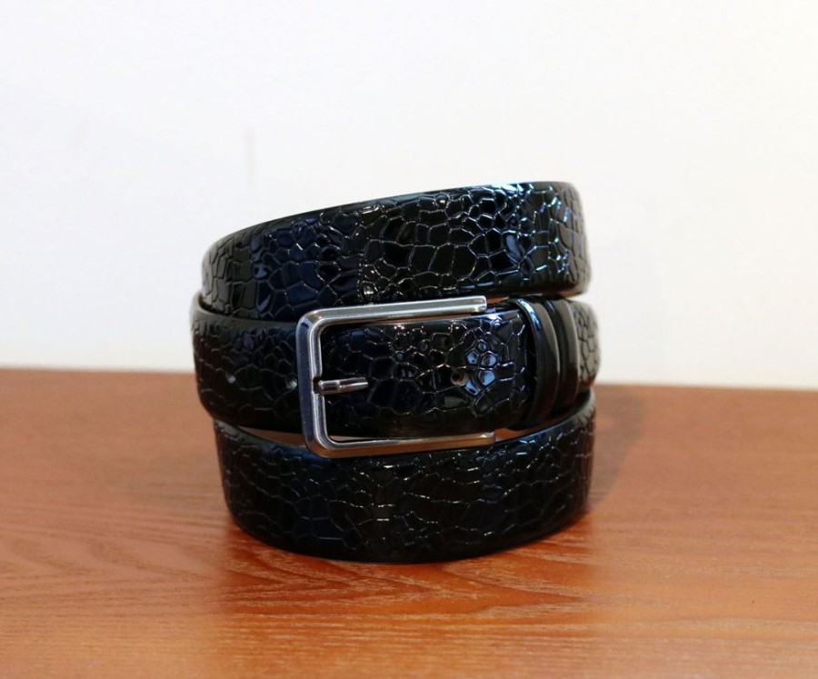 Maurice Crocodile Printed Leather Belt Black | Belts