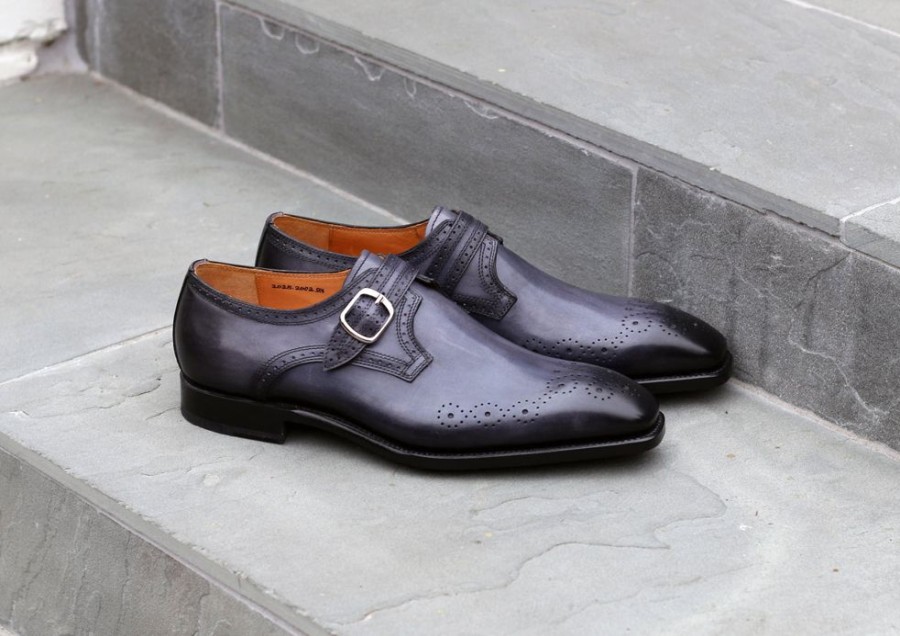 Ugo Vasare Eric Burnished Calfskin Monkstrap Shoe Grey | Monkstraps